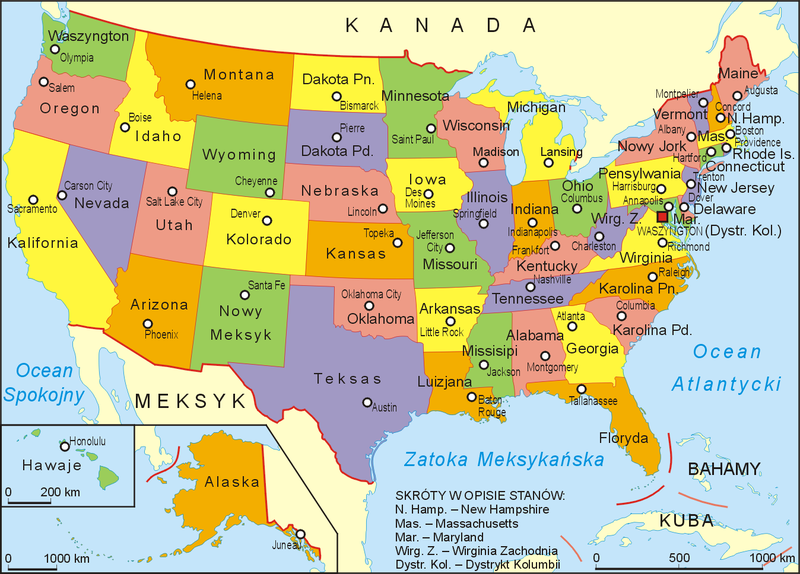 USA Mapa Administracyjna